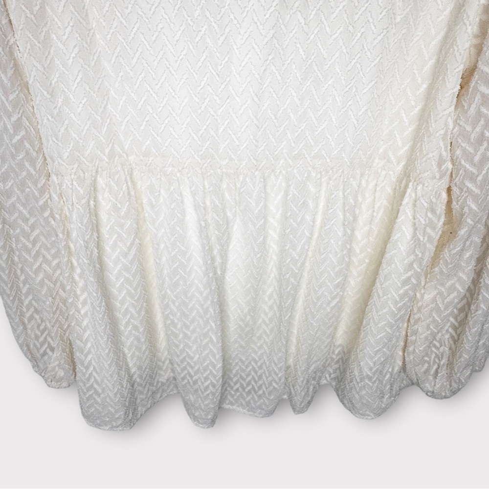 Polagram Cream Long Sleeve Embroidered Flowy Chiffon Textured Blouse - Picture 6 of 9